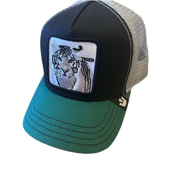Goorin Bros TIGER The Farm Green Trucker HAT Big Cat Patch Snapback Wore Once - Picture 2 of 9